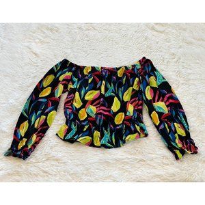 Tabitha Brown Target Womens Crop Top Small Lemon Linen Blend Off‎ Shoulder 14975